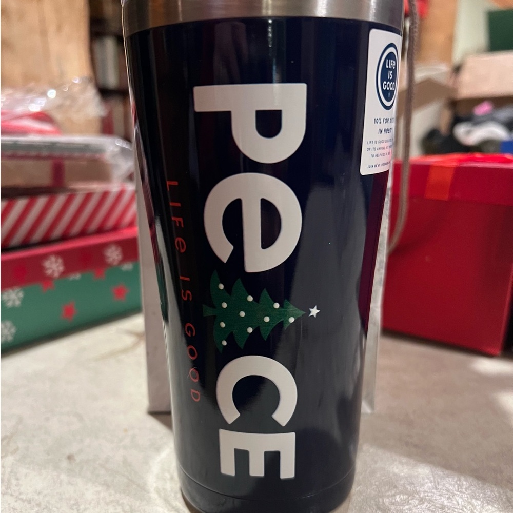 Life Is Good Holiday Peace Tumbler - Navy and Green